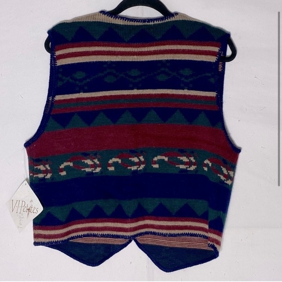 Vintage VIPetites Jacquard Southwestern Print Button Up Knit Vest L - Picture 2 of 9